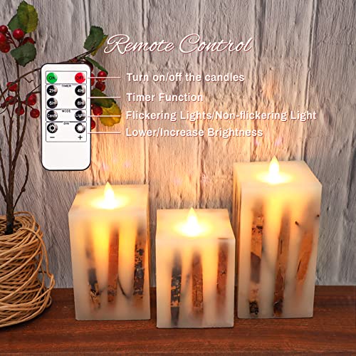 SILVERSTRO Birch Flameless Candles with Remote, D 3.11" x H 4" 5" 6