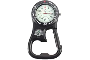 Weicam Men Women Compass Corkscrew Carabiner Clip on FOB Watch Outdoor Adventure Luminous Pocket Watch