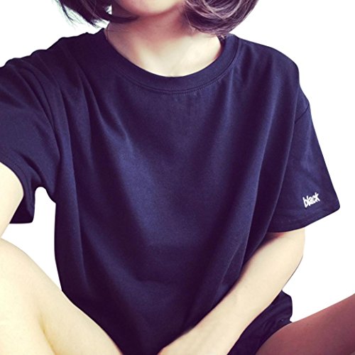 Paymenow T Shirts for Women Girls, Casual Summer Short Sleeve Tops Loose Fits Letter Print Blouse Shirts (XXL, Black)