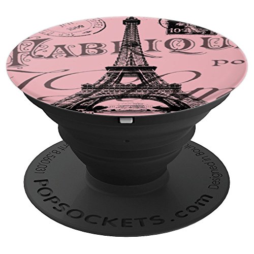 Vintage French scripts pastel pink Paris Eiffel Tower PopSockets PopGrip: Swappable Grip for Phones & Tablets