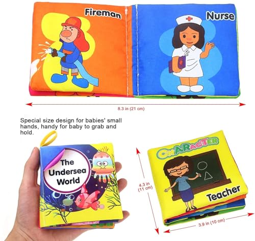 TERRIFI Soft Baby Books Set - 8 Pcs Cloth and Bath Books, Crinkle, Washable, Non-Toxic Early Education Toys for Newborns, Babies, Infants, Toddlers, Kids - Preschool Learning