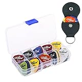 100pcs Acoustic Electric Guitar Picks Plectrum Various Colors 6 thickness 0.58/0.71/0.81/0.96/1.20/1.50 mm + Leather Keychain Plectrum Key Fob Cases Bag(1 Pack - black)