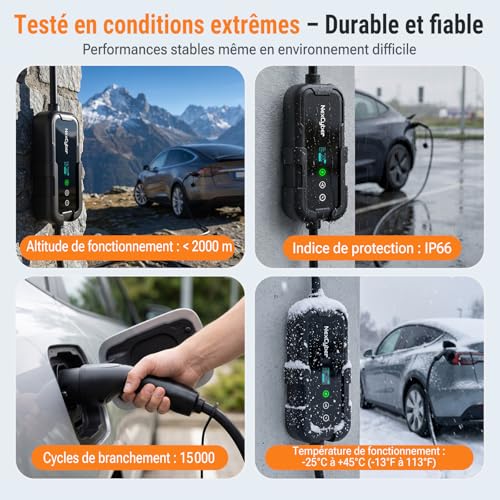 NexCyber 3.68kW Mobile Electric Car Charger with App & OLED, 5.6M Single Phase 230V, 8-16A Adjustable, CEE 20A Socket 2 Pole IP66+FI, Type 2, Wall & Portable, for Model 3/Y, ID.3, etc. BEV/PHEV