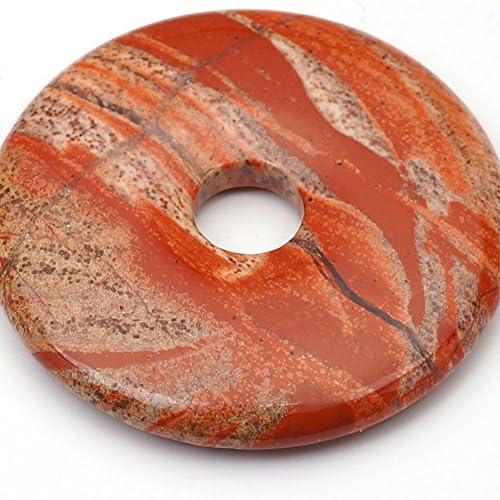 Large Flat Red and White Jasper Donut Pendant 50mm