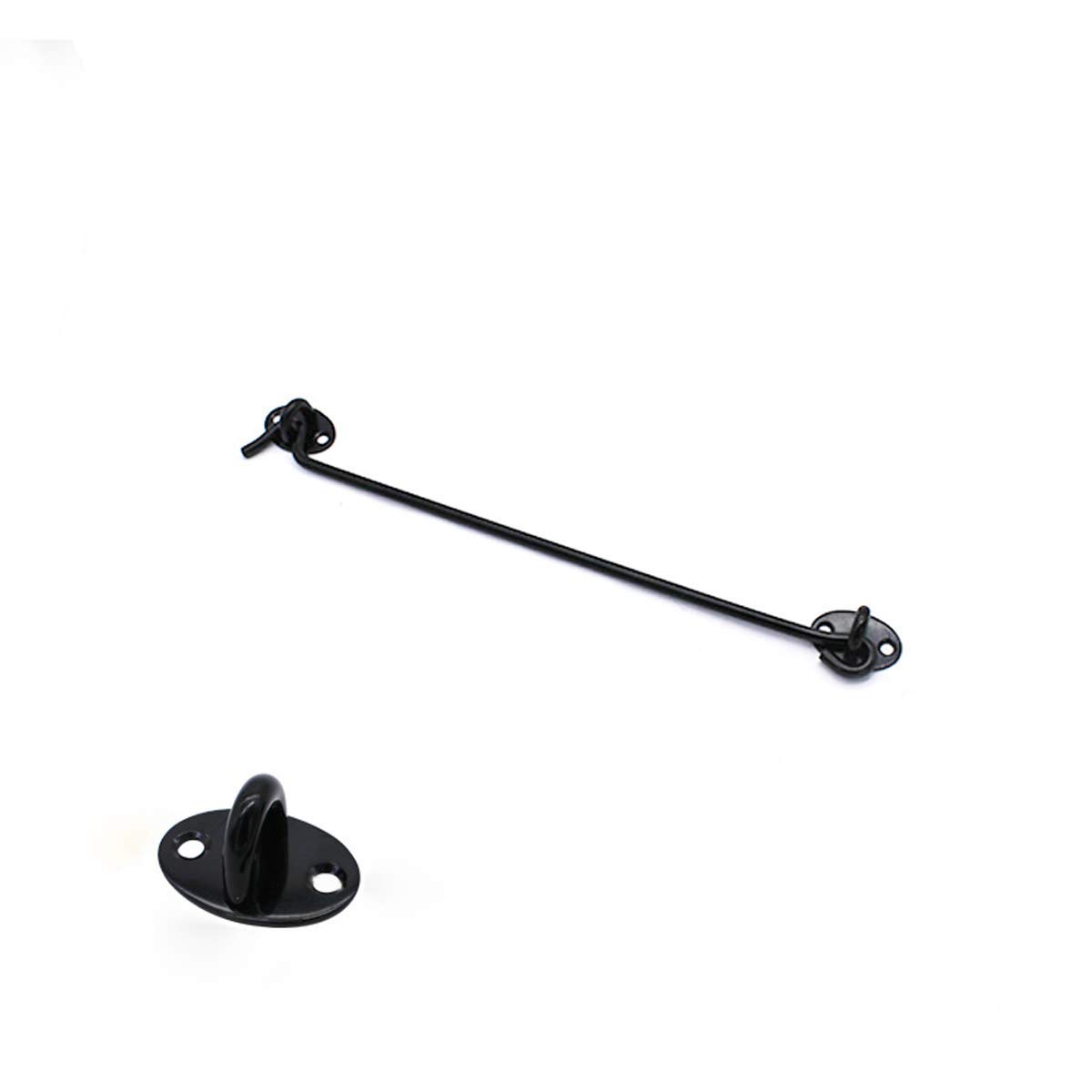 12 Inch Stainless Steel Black Cabin Hook Latches and Eye Hooks, Cabinet Door Hooks Window Hooks, Open Garden Gate Locks, Door Window Locks Bolts with Mounting Screws, 1 Pcs.