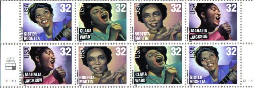 1998 GOSPEL SINGERS #3219a Plate Block of 8 x 32 cents US Postage Stamps