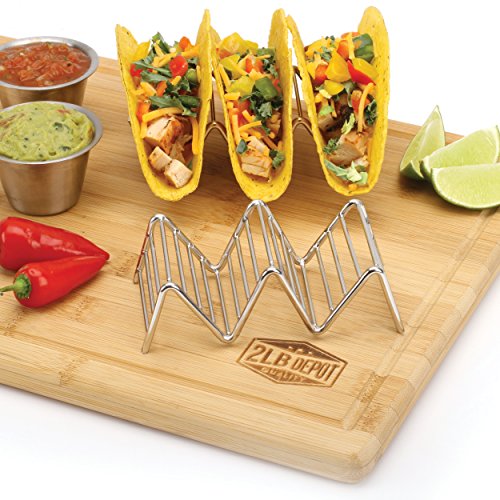 Taco Holder Stand - Chrome Finish - Premium 18/8 Stainless Steel - Holds 2 or 3 Hard Soft Tacos - Five Styles Available - Set of 2 Racks by 2lbDepot - Thumbnail 3