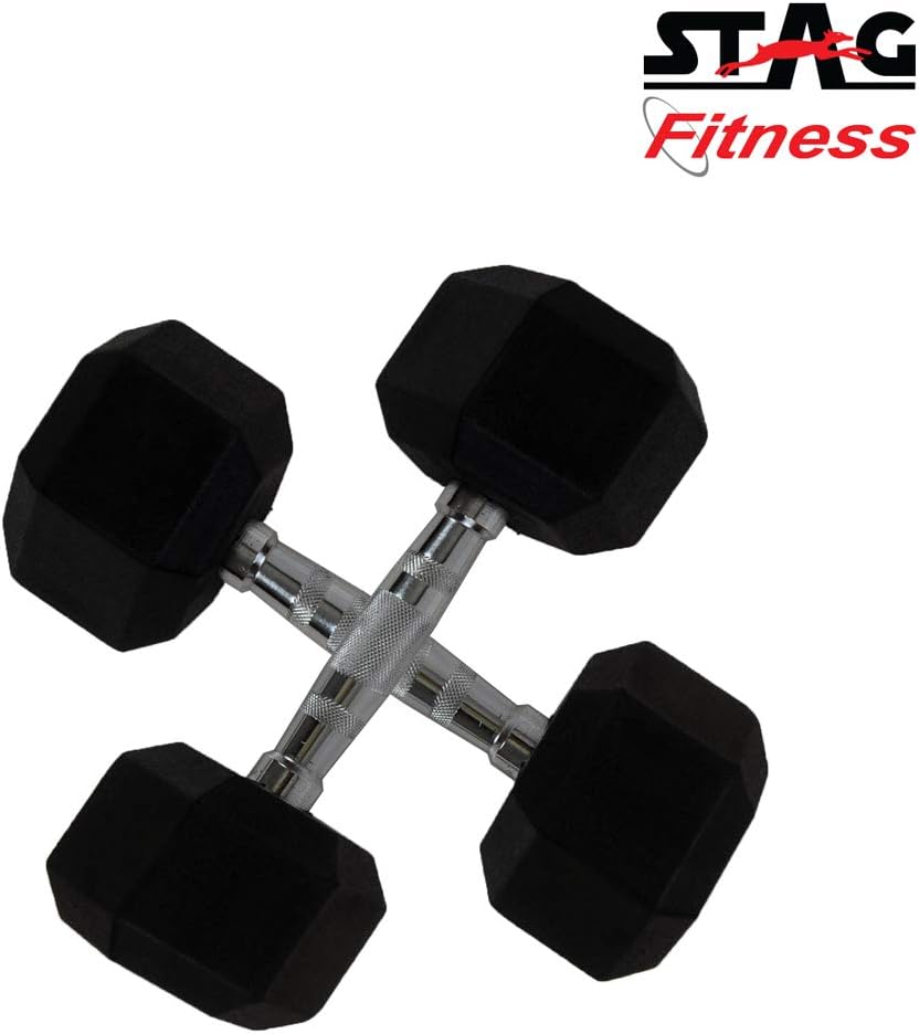 Stag Rubber Hexagonal Fixed Dumbbell, Set of 2