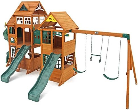 Amazon.com: Juego de madera, conjunto completo de parque con fuerte, tobogán y columpios de madera: Kitchen \u0026 Dining