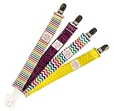SALE Universal Pacifier Clip Girl by Three Blessings Baby | Clip on Pacifier 4 Pack | 3 Unique 2-Sided Design | Non-Toxic, Lead & BPA Free Soothie Pacifier Holder | Binky Clip Girl (Rainbow)