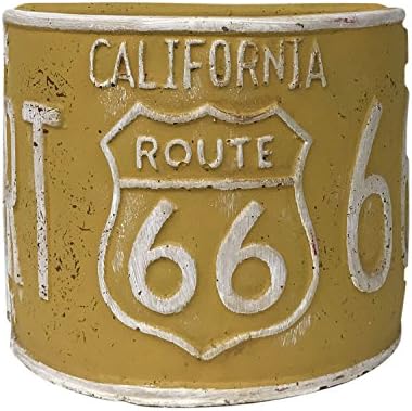 Rustic Route 66 Half-Round Planter, Vintage Style License Plate Design (Yellow)