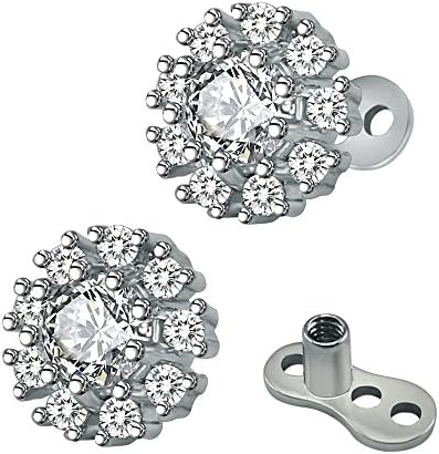 14g Leaf Flower Cubic Zirconia Dermal Anchor Tops and Base Surgical Steel Microdermals Body Jewelry