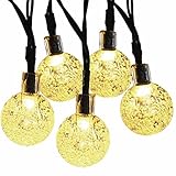 [21ft 30 Led] Solar Outdoor String Lights Globe\ Fairy Crystal Outside Hanging Lighting, 8 Mode (Steady, Flash), Waterproof, Halloween Decoration, Patio, Garden, Yard, Christmas Tree (Warm White)