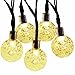 [21ft 30 Led] Solar Outdoor String Lights Globe\ Fairy Crystal Outside Hanging Lighting, 8 Mode (Steady, Flash), Waterproof, Halloween Decoration, Patio, Garden, Yard, Christmas Tree (Warm White)