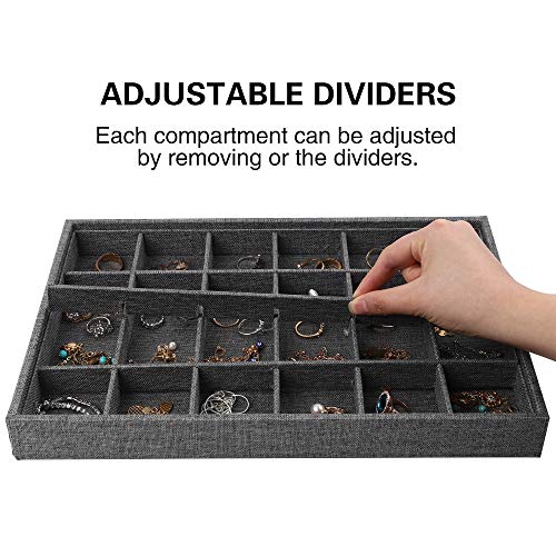 Mebbay Sackcloth Stackable Jewelry Trays Organizer Set with Clear Lid