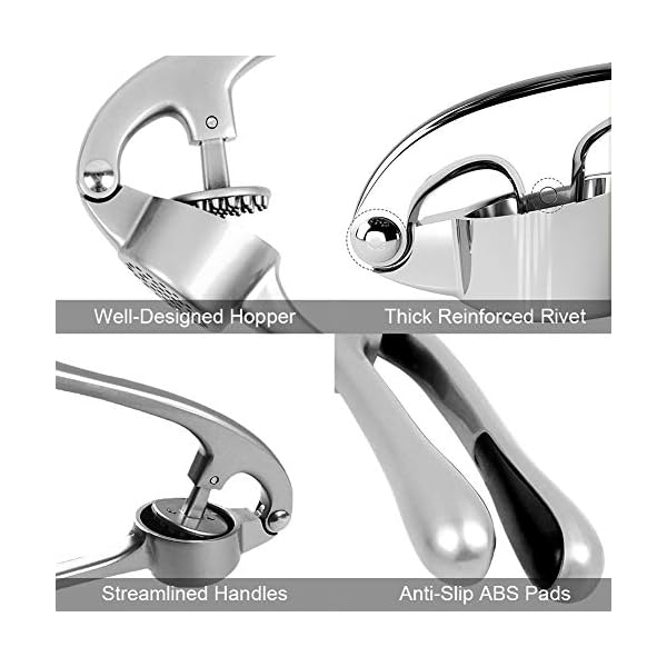 Garlic Press, Garlic Crusher Press to Press Clove and Smash Ginger Handheld Zinc Alloy Rust-Proof Tool for Kitchen