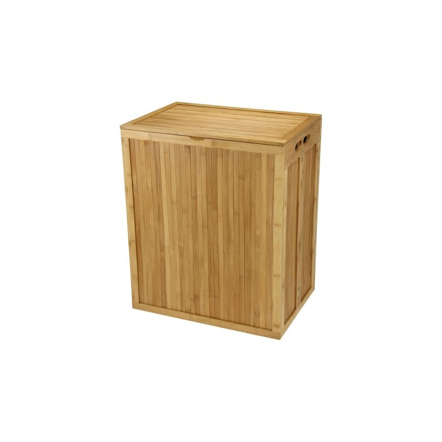 Household Essentials Folding Bamboo Laundry Hamper with Hinged Lid and
