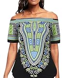 Shele Women's Off The Shoulder Loose Dashiki Print Blouse Tops