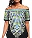 Shele Women's Off The Shoulder Loose Dashiki Print Blouse Tops