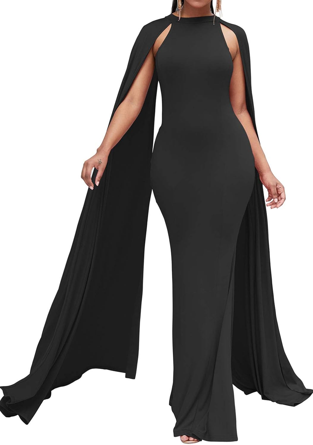 Bodycon4U Women's Elegant Long Mermaid Formal Gown Prom Evening Dresses with Cape
