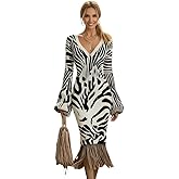 Women's Vintage Tassle Hem Floral Printed Slim Maxi Knit Dress Fall Winter Elegant V Neck Long Sleeve Sweater Dresses