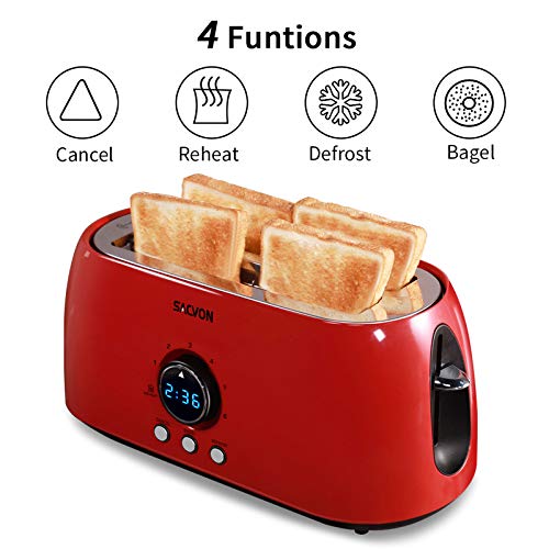 Toaster 4 Slice Long Slot, SACVON Stainless Steel Retro Toasters with