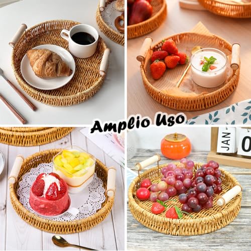 AHILAX 3PZS Cestas Redonda Tejidas de Pan con Mango, Bandeja Circular para Centro de Mesa Comedor Bandejas Almacenamiento de Servir Toalla Fruta Verdura Restaurante Cocina, 3 Tamaño