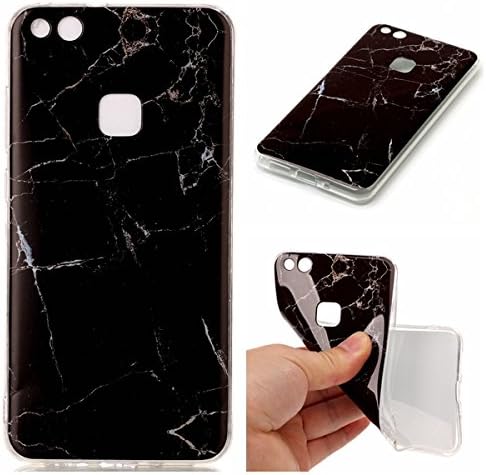 For Huawei P10 Lite Case [With Tempered Glass Screen Protector],Metatze Slim TPU Flexible Shockproof Anti-Scratch TPU Bumper Protective Case for Huawei P10 Lite - Marble Black