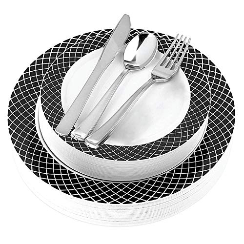 Halloween Table Settings - 125 Piece Black and White Reusable