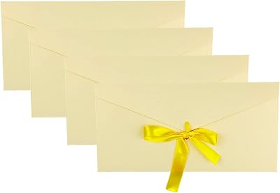 ZTXPRO 4 Pack Kraft Paper Envelopes with Ribbons White Gold Invitation Envelopes