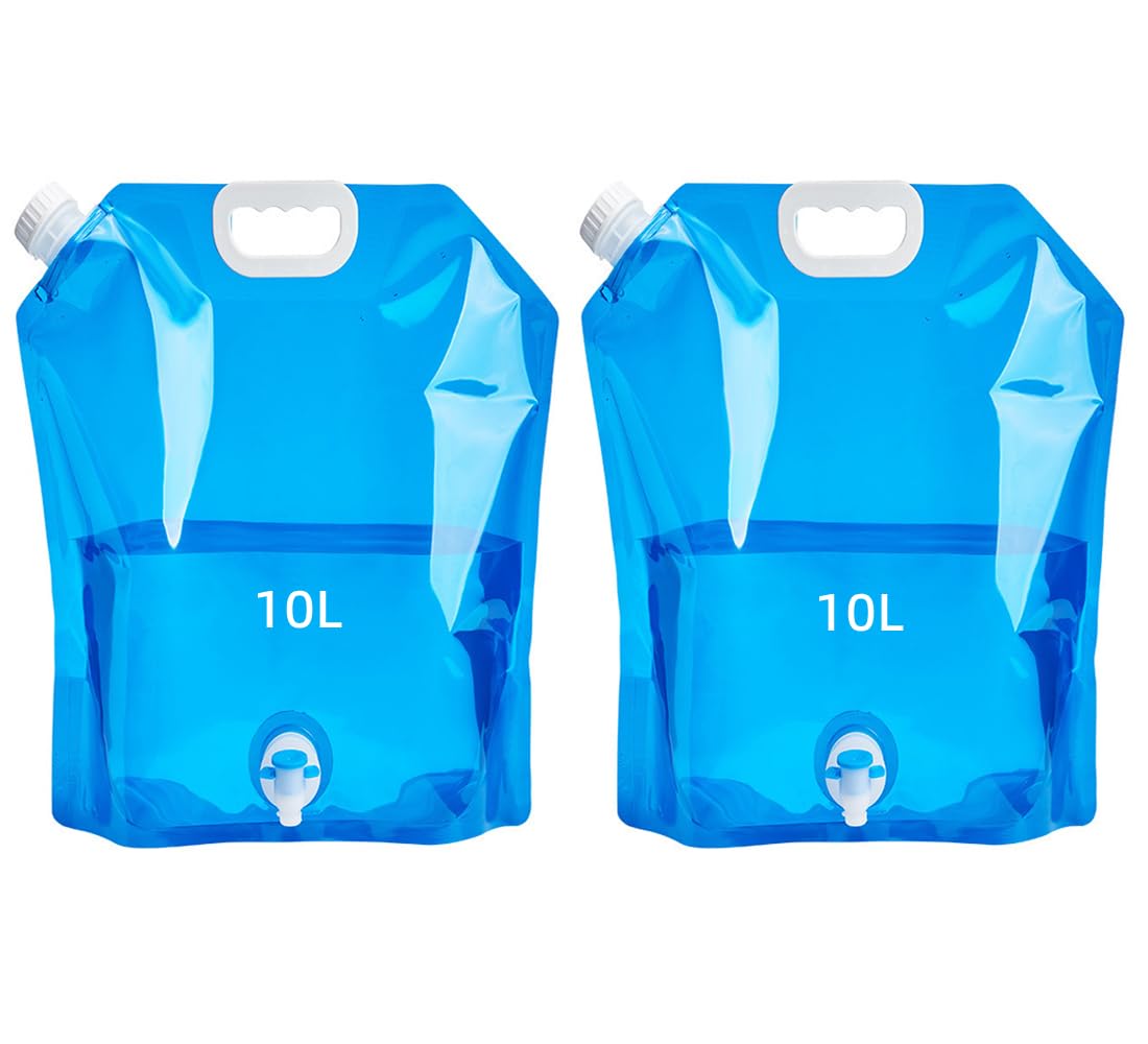 2 x 10L Water Container with Spigot Folding Water Storage Water Carrier Camping Water Bag with Tap for Hiking Climbing Fishing Travel Picnic (10L)