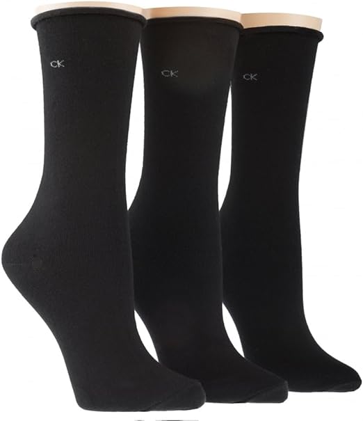 Calvin Klein Women 3 Pack Roll Top Socks, Black Amazon.co.uk Clothing