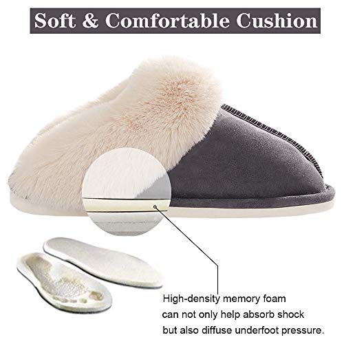 Women's Fur Slippers Slip on Fluffy Warm Soft House Slippers, House Shoes by WATMAID