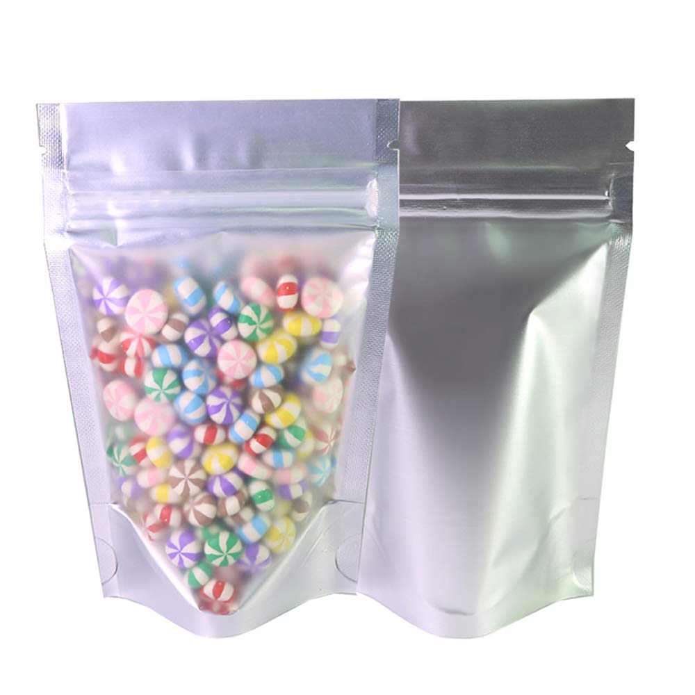 100 x Clear/Silver Grip Seal Bags Gusset Base Stand Up Pouch Food Packaging BPA/Smell Free(14x20CM (5.5x7.8 inch))