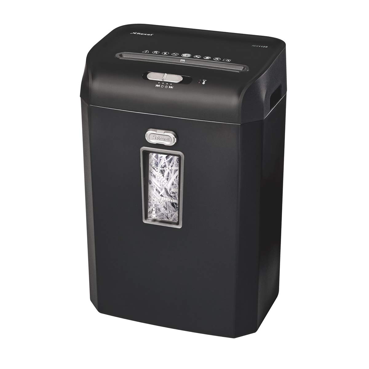 Rexel Promax RES1123 1758025A 12 Sheet Manual Strip Cut Shredder for Personal or Executive Use (Up to 2 Users), 23 Litre Bin, Extended Run Time, Black