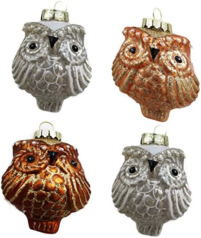 Wonder Shop Hand Crafted Silver &amp; Bronze Glass Christmas Tree Ornaments Set of 4