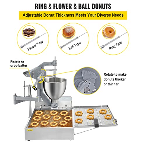 VEVOR Donut Fryer Manual Commercial Mini Donut Maker 9L Capacity Hopper