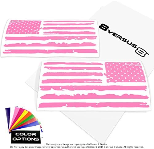 Distressed Flag Decal Sticker - Quantity: 2 - Indoors or Outdoors - Cars, Laptops, Walls, Windows, etc. (20" wide x 9.8" tall, Light Pink)