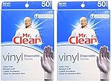MR. CLEAN Latex Free VINYL Disposable Cleaning Gloves with BEADED CUFF, 50 Count, 2 Pack