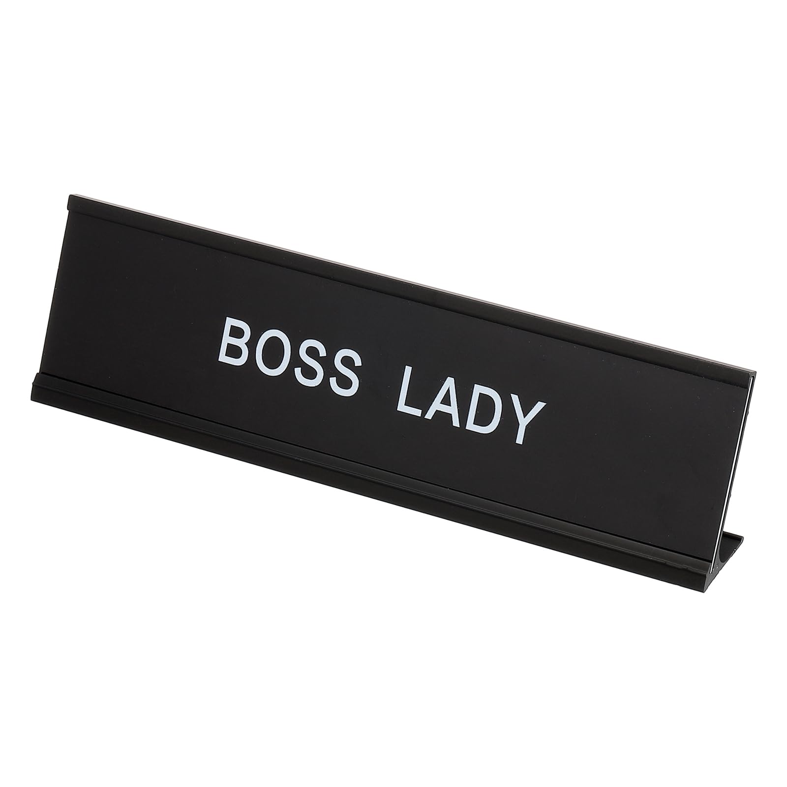 PATIKIL Funny Nameplate, 8"x2" Novelty Desk Sign Plaque Aluminum Desk Name Plate with Base for Office, Black White (Lady)