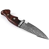 Hunting Knife 10 Inches - Handmade Damascus Steel Fixed Blade Knives - Walnut Wood Handle & Leather Sheath - Bushcraft Outdoor, Skinning & Survival Knife