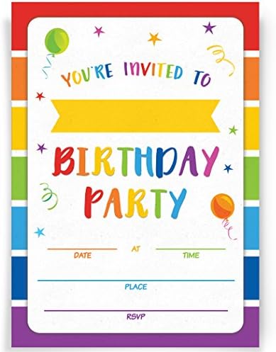 Printed PartyKids Birthday, Rainbow, 20 Invitations and Envelopes