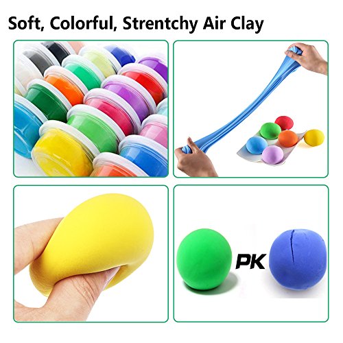 Dear Deer Dinosaur World Super Light Air Dry Clay Set DIY Craft Kit with 24 Cans Modeling Clay and 4 PCS 3D Dinosaur Molds in a Jumbo Egg For Kids