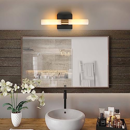 KUZZULL Wall Sconce Black and Gold Sconces Set of 2 with White Glass Shade Light Lighting Indoor Applique Murale Interieur Lamp Luminaire Mural Bathroom 13in