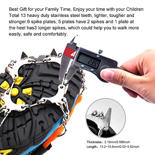 LeanKing Ice Snow Grips, Traction Cleats Ice Cleats with 18 Spikes for Walking, Jogging, Climbing and Hiking on Snow, Ice, Mud, Sand and Wet Grass (Orange (13 Spikes), S) - Thumbnail 2