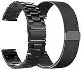 for Fossil Gen 4 Q Explorist HR Bands 22mm Stainless Steel Band + Milanese Loop Mesh Replacement Bracelet Metal Strap for Fossil Gen 4 Q Explorist HR Smartwatch (2Pack-Black)