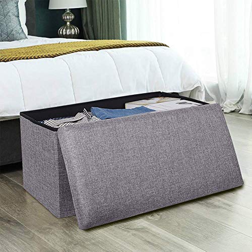 JiatuA Foldable Storage Ottoman Square Cube Foot Rest Stool/Seat Folding Seat Bench & Footrest Linen Fabric Ottomans Bench Coffee Table Puppy Step for Bedroom, Living Room, Entrance