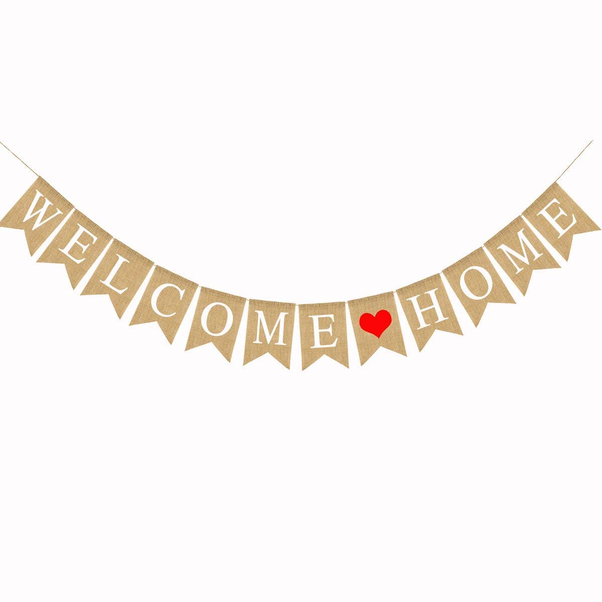 Burlap Welcome Home Banner with Heart Rustic Burlap Bunting Home Decoration Party Banner