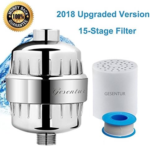 Shower Filter,Gesentur High Output Luxury Shower Filter (Chrome) with Replaceable Filter Cartridge - 5-Stage, Universal, Chrome Prevents Hair and Skin Dryness,Removes Chlorine,Hard Water & Harmful