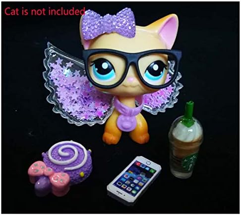 LPS Accessories Kit Wings Glasses Bow Collar Drink Cake 7 PCS Outfit Lot Gift Bag for LPS Cat and Dog CAT is NOT Included (Mix Color)